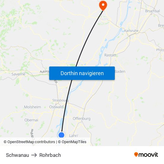 Schwanau to Rohrbach map