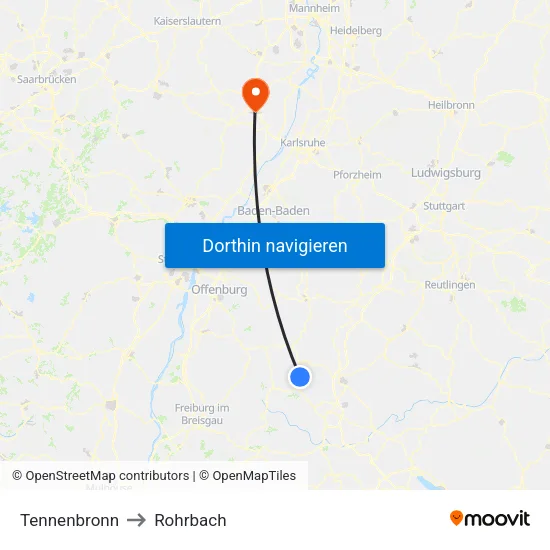 Tennenbronn to Rohrbach map