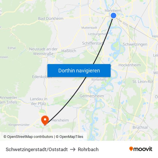 Schwetzingerstadt/Oststadt to Rohrbach map