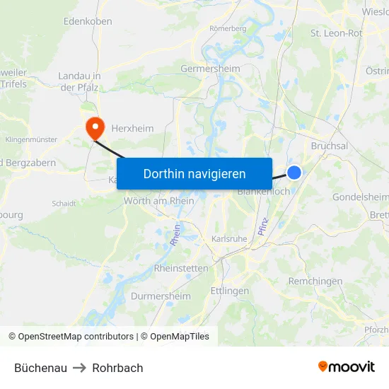 Büchenau to Rohrbach map