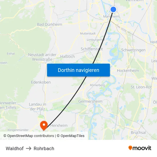 Waldhof to Rohrbach map
