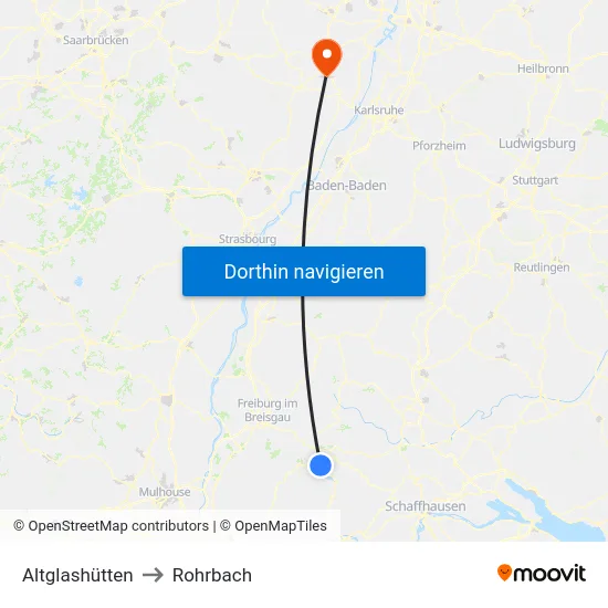 Altglashütten to Rohrbach map
