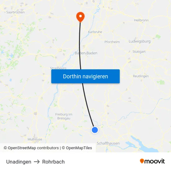 Unadingen to Rohrbach map
