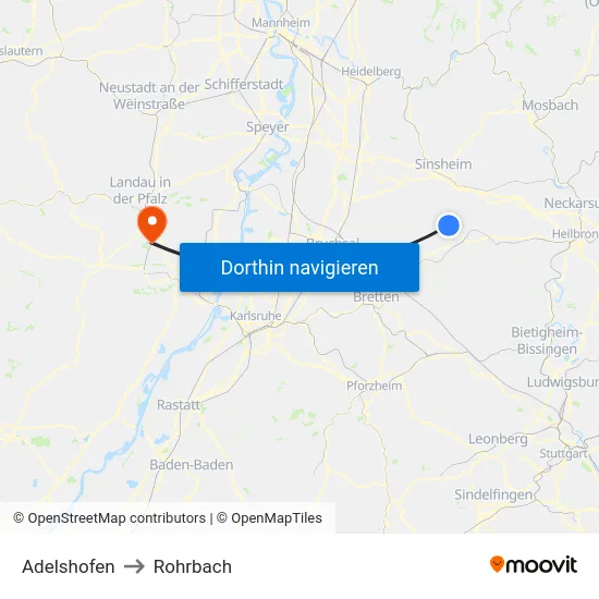 Adelshofen to Rohrbach map