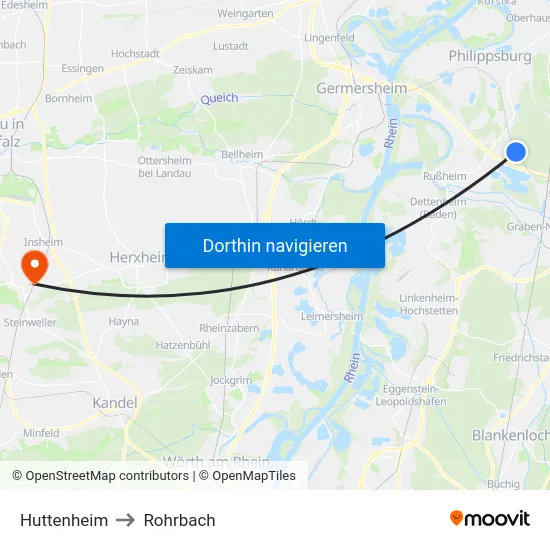 Huttenheim to Rohrbach map