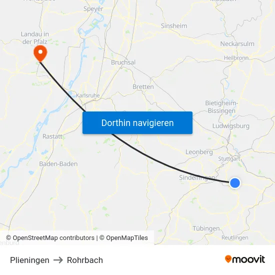 Plieningen to Rohrbach map