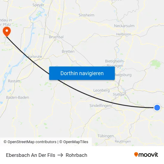 Ebersbach An Der Fils to Rohrbach map