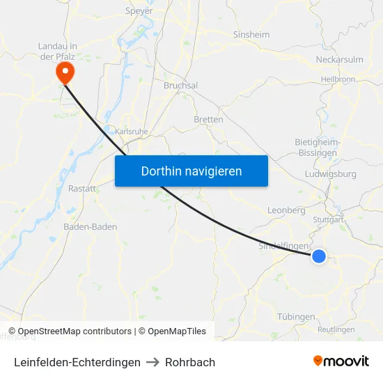 Leinfelden-Echterdingen to Rohrbach map