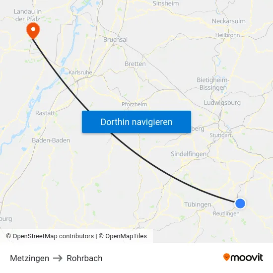 Metzingen to Rohrbach map