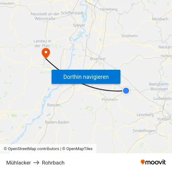 Mühlacker to Rohrbach map