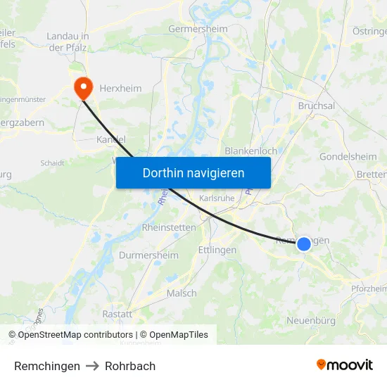 Remchingen to Rohrbach map