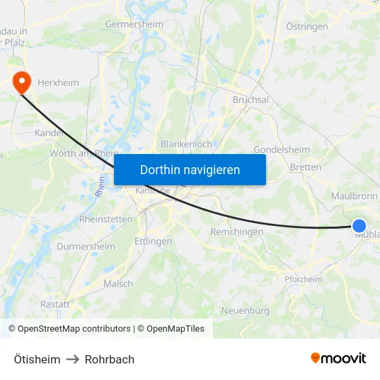 Ötisheim to Rohrbach map
