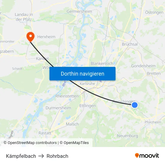 Kämpfelbach to Rohrbach map