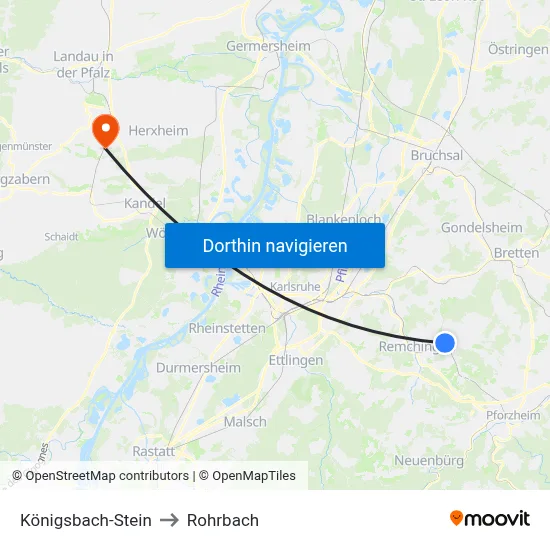 Königsbach-Stein to Rohrbach map