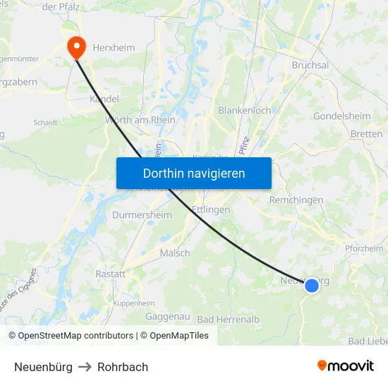 Neuenbürg to Rohrbach map