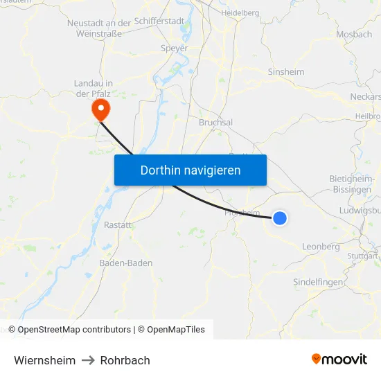 Wiernsheim to Rohrbach map