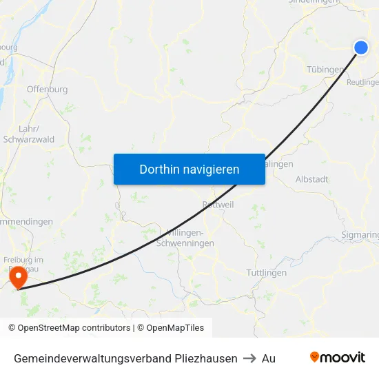 Gemeindeverwaltungsverband Pliezhausen to Au map