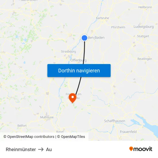 Rheinmünster to Au map