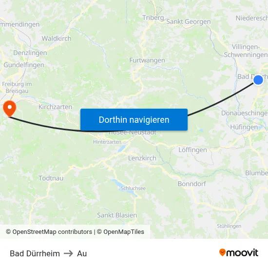 Bad Dürrheim to Au map