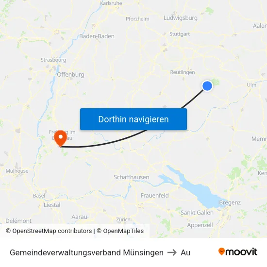 Gemeindeverwaltungsverband Münsingen to Au map