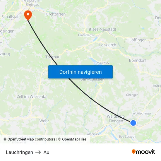 Lauchringen to Au map