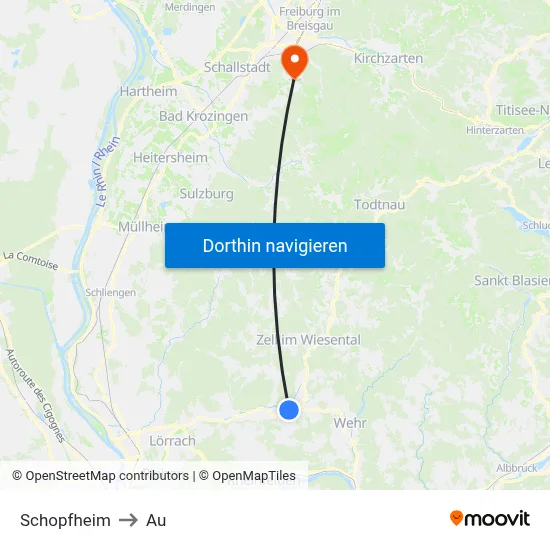 Schopfheim to Au map