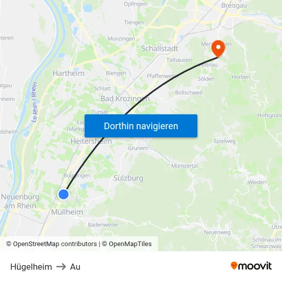 Hügelheim to Au map