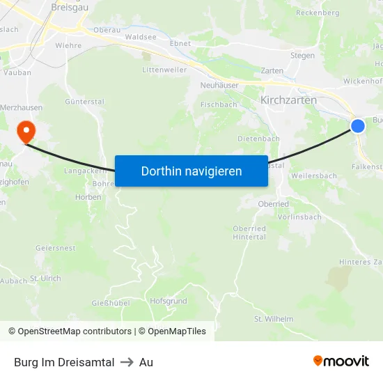 Burg Im Dreisamtal to Au map