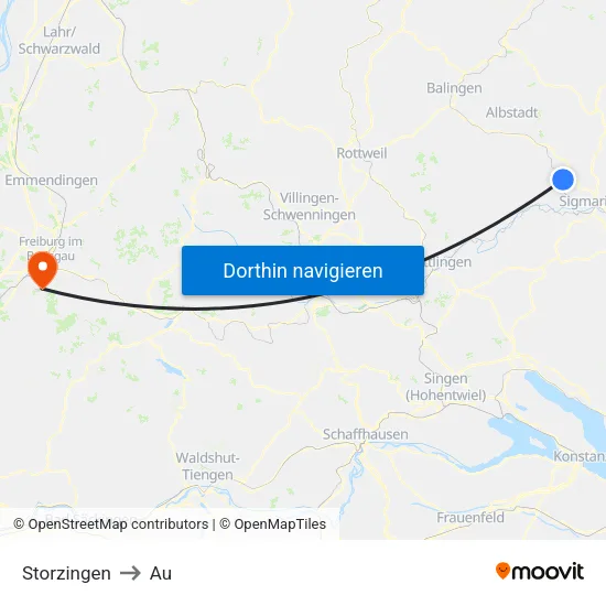 Storzingen to Au map