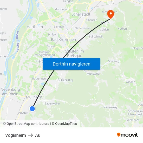 Vögisheim to Au map