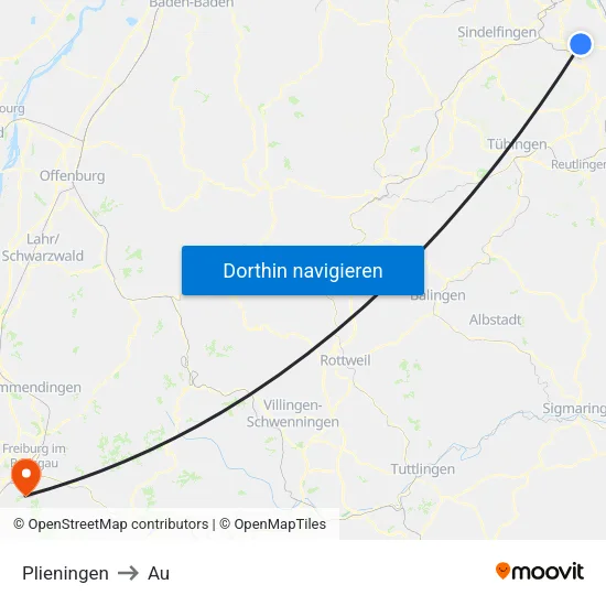 Plieningen to Au map