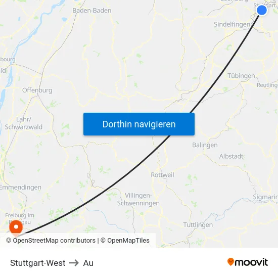 Stuttgart-West to Au map