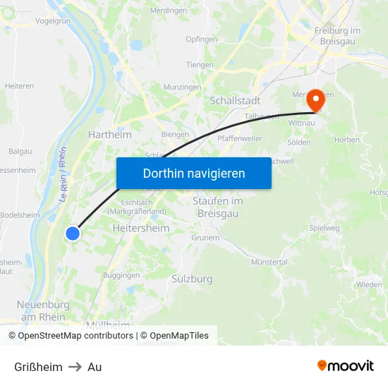 Grißheim to Au map