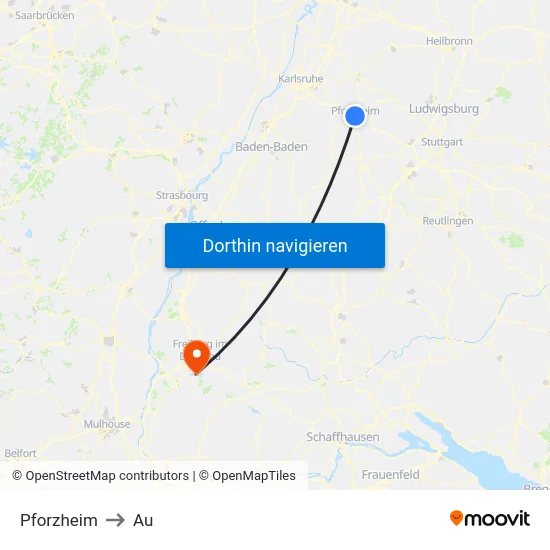 Pforzheim to Au map