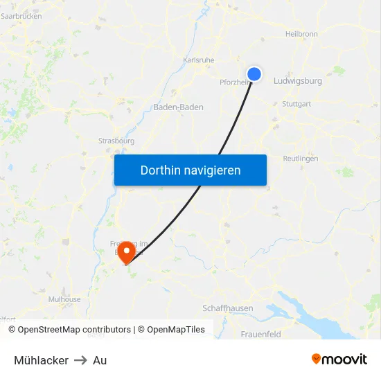 Mühlacker to Au map