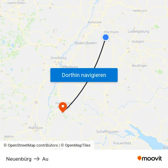 Neuenbürg to Au map