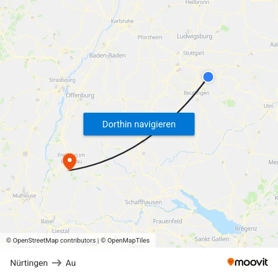 Nürtingen to Au map