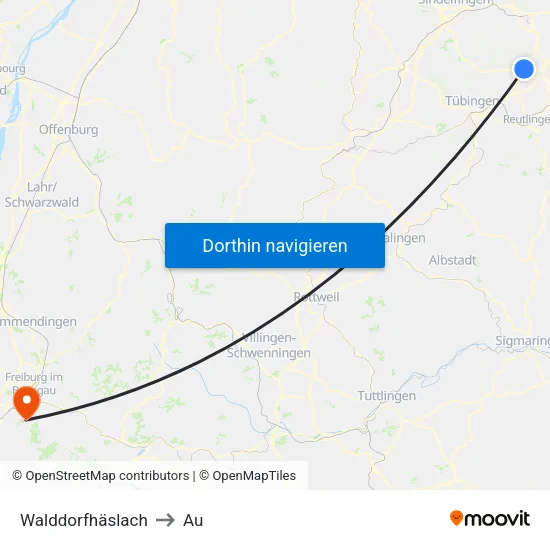 Walddorfhäslach to Au map