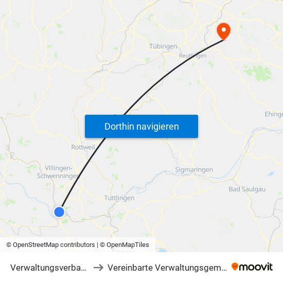 Verwaltungsverband Donaueschingen to Vereinbarte Verwaltungsgemeinschaft Der Stadt Neuffen map