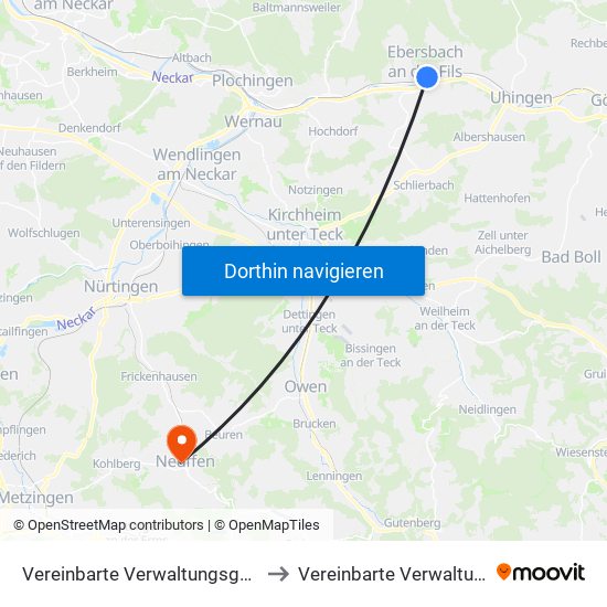 Vereinbarte Verwaltungsgemeinschaft Der Stadt Ebersbach An Der Fils to Vereinbarte Verwaltungsgemeinschaft Der Stadt Neuffen map