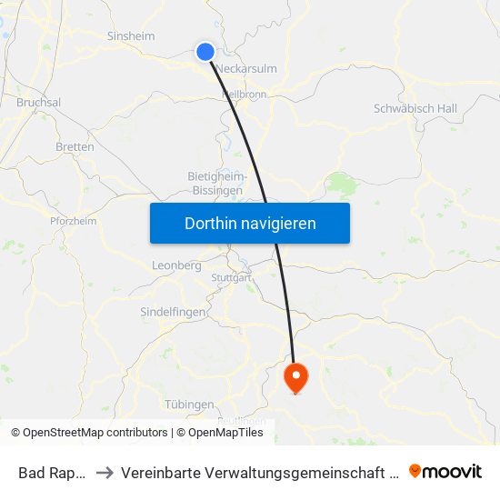 Bad Rappenau to Vereinbarte Verwaltungsgemeinschaft Der Stadt Neuffen map