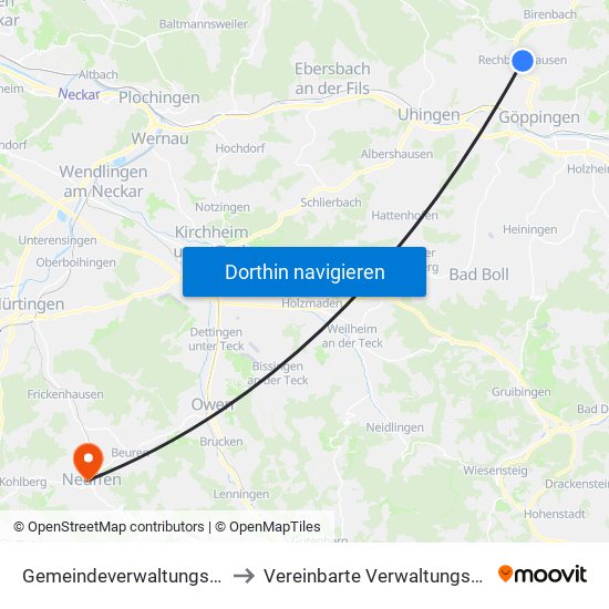 Gemeindeverwaltungsverband Östlicher Schurwald to Vereinbarte Verwaltungsgemeinschaft Der Stadt Neuffen map