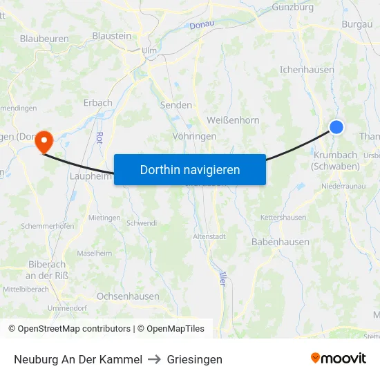 Neuburg An Der Kammel to Griesingen map