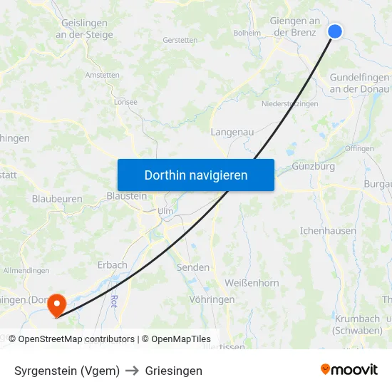 Syrgenstein (Vgem) to Griesingen map