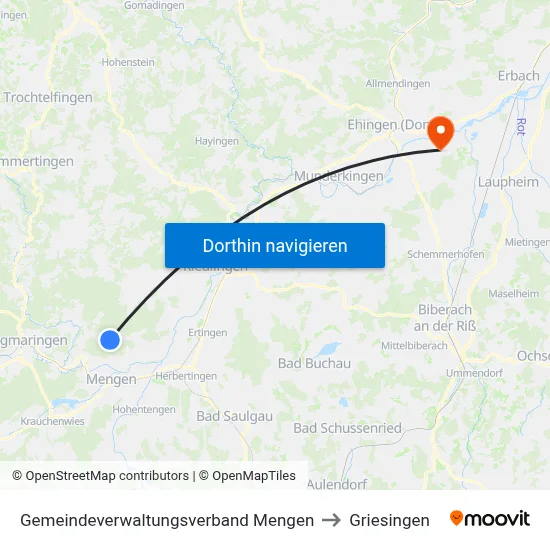 Gemeindeverwaltungsverband Mengen to Griesingen map