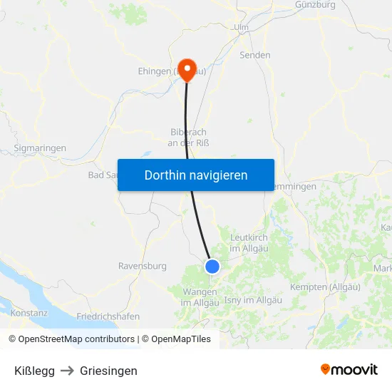 Kißlegg to Griesingen map