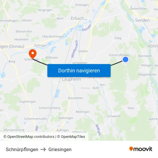 Schnürpflingen to Griesingen map