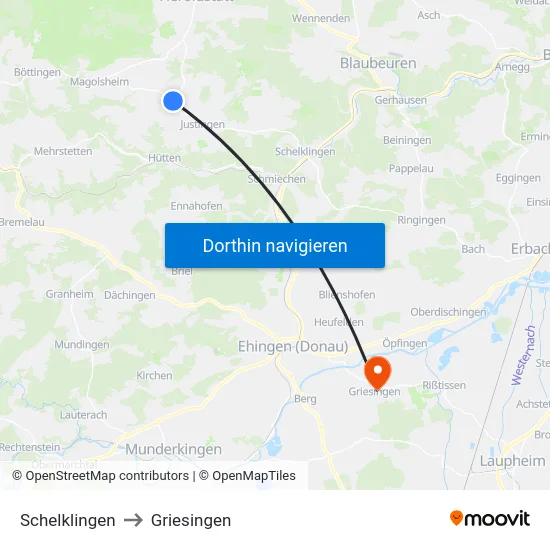 Schelklingen to Griesingen map