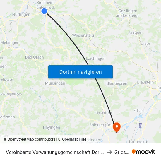Vereinbarte Verwaltungsgemeinschaft Der Stadt Kirchheim Unter Teck to Griesingen map