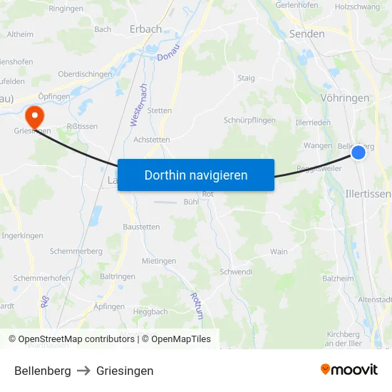 Bellenberg to Griesingen map